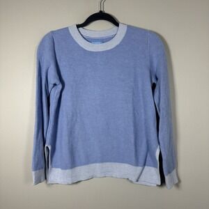 Burgess Small Sweater Blue Long Sleeve Cotton Silk Blend Colorblock Crew Neck